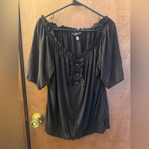 Luxe brown Blouse with Button Accents